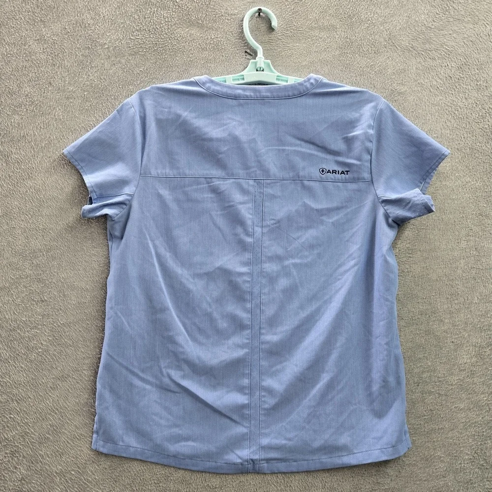 Ariat Women‎ Scrub Top XS Blue Logo Embroidery Nua Short Sleeve